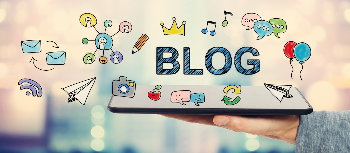 Blog concept with man holding a tablet